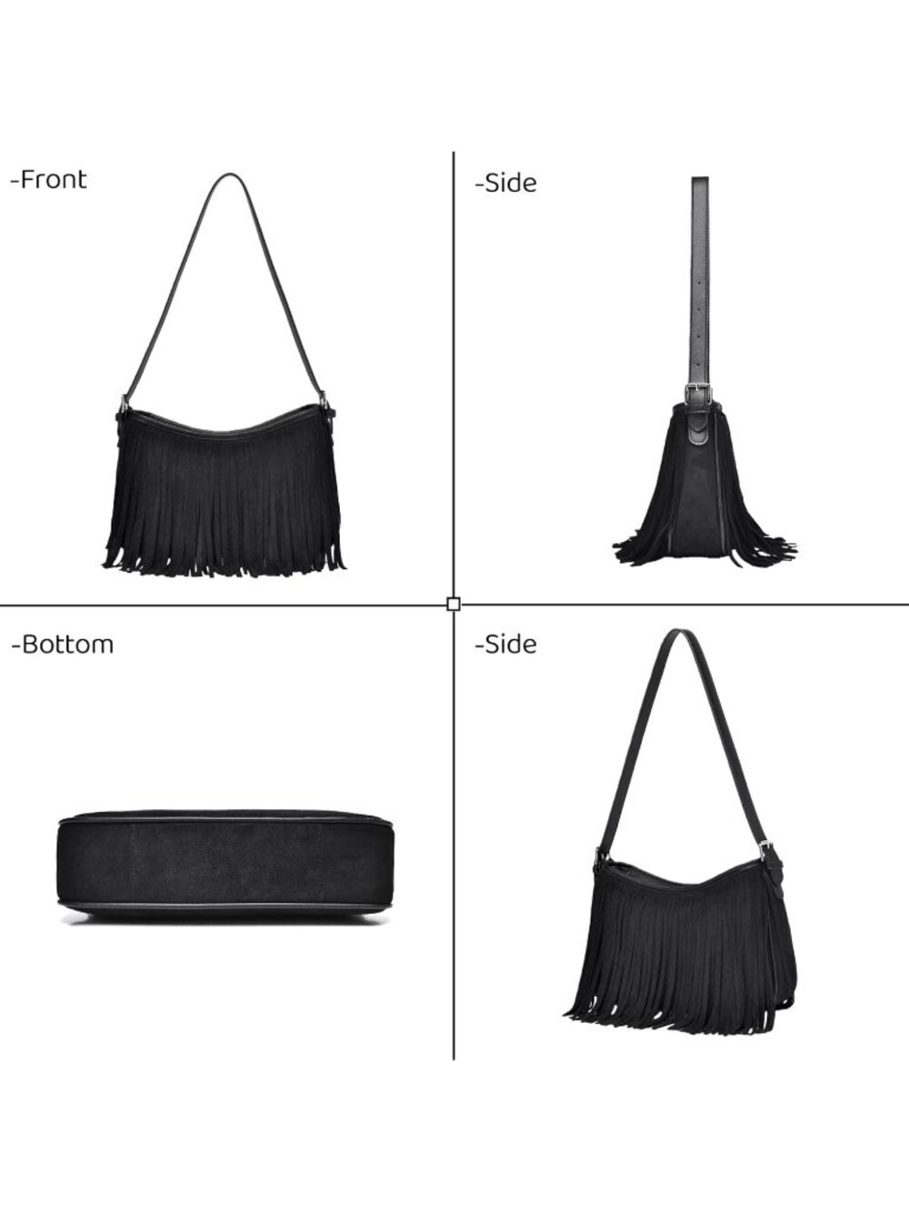 Women's Black Imported Underarm Suede Western Classy Stylish Trendy Hobo Bag - Picture 7 of 7